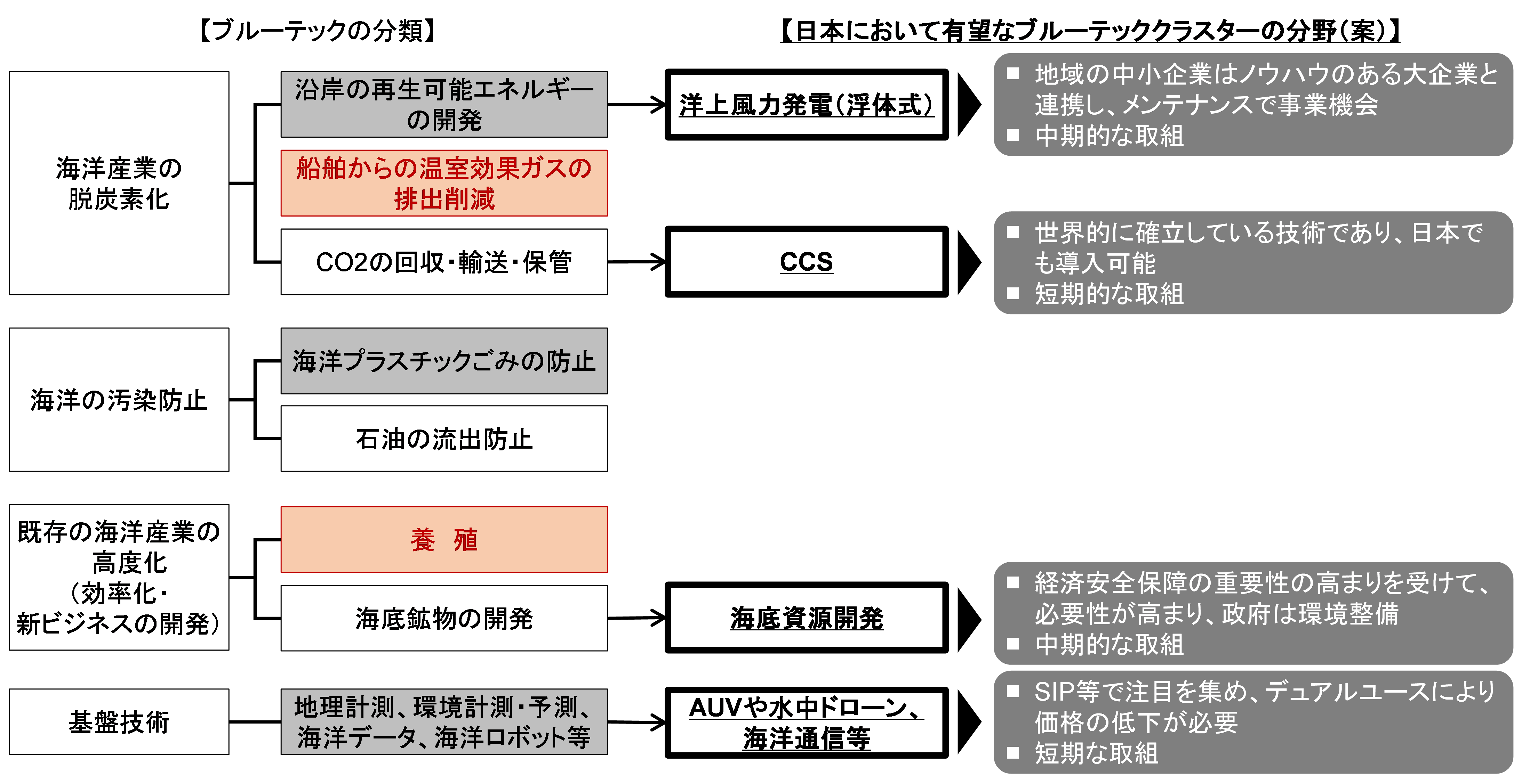 図表3　ブルーテッククラスターの有望な分野（案）